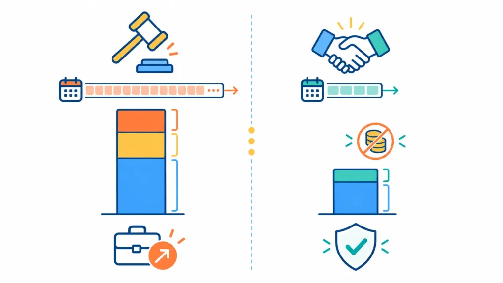 Side-by-side comparison illustration showing unlimited audit lookback with full penalties versus voluntary disclosure agreement with capped lookback and waived penalties for enterprise sales tax liability